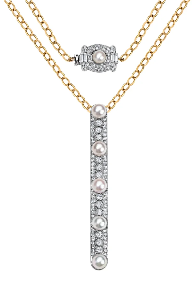 Pearl Diamond Bar Necklace