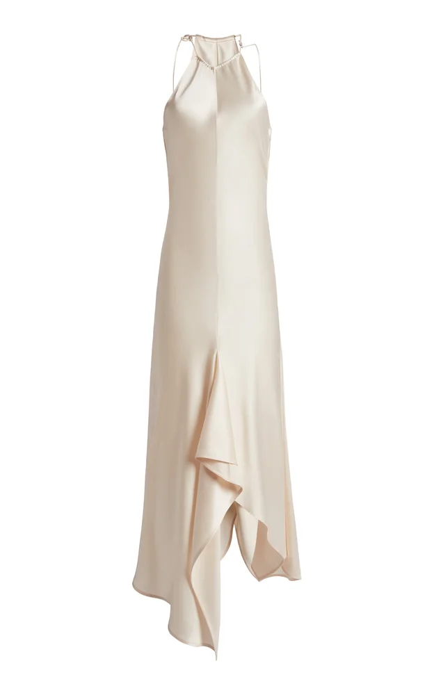 Draped Satin Halter Midi Dress