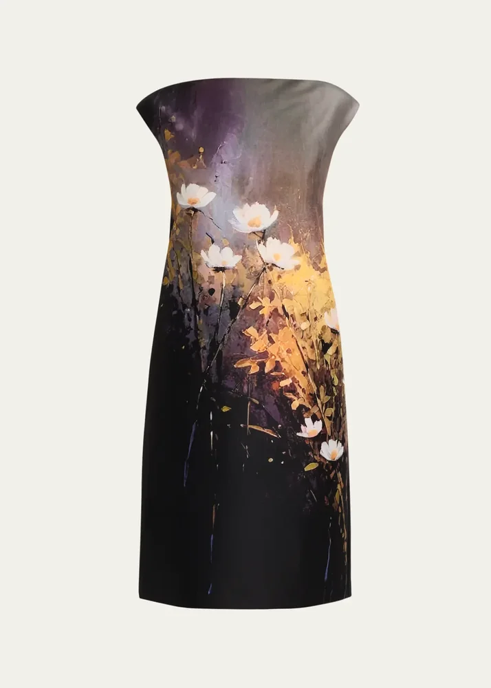 Cap-Sleeve Floral Mikado Dress