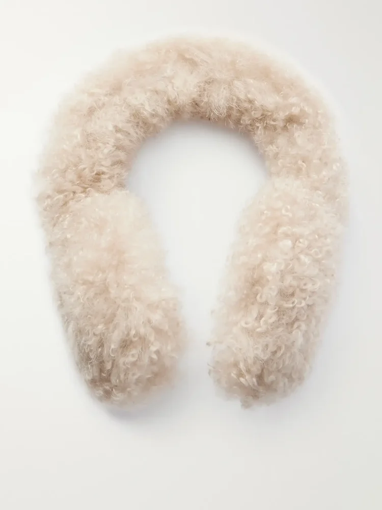 Wool-Trimmed Shearling Earmuffs, Beige