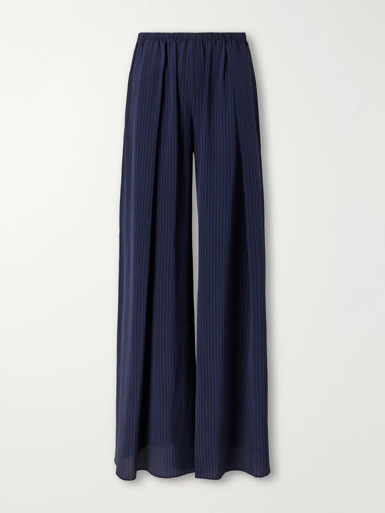 Striped silk-satin wide-leg pants