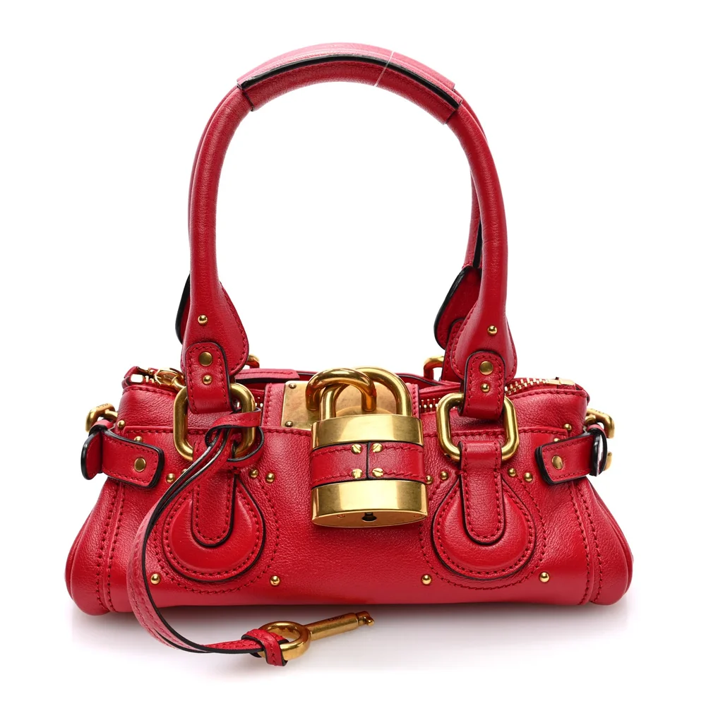 Pre-Owned Grained Buffalo Small Paddington, Tulip Red