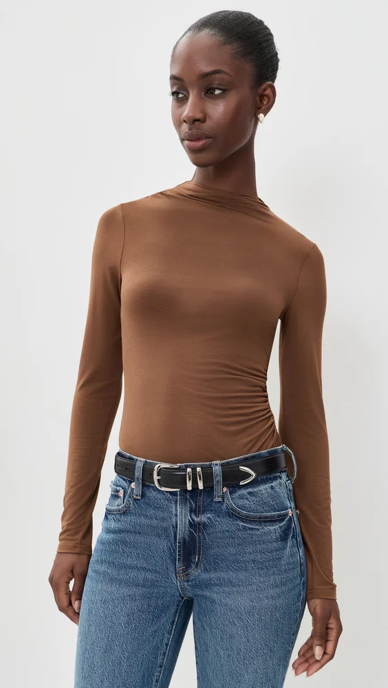 Nathalia Long Sleeve Draped Mock Neck Tee
