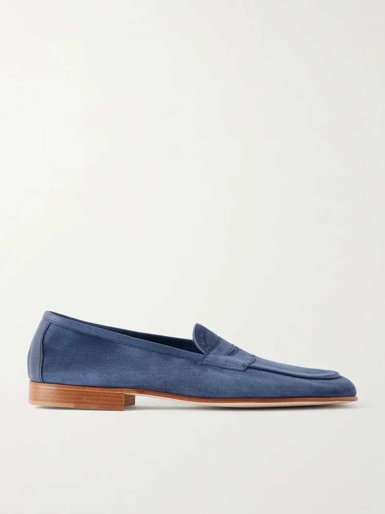 Polperro Leather-Trimmed Suede Penny Loafers