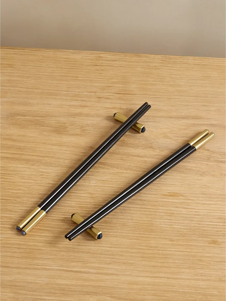 Zen set of two gold-plated wood chopsticks
