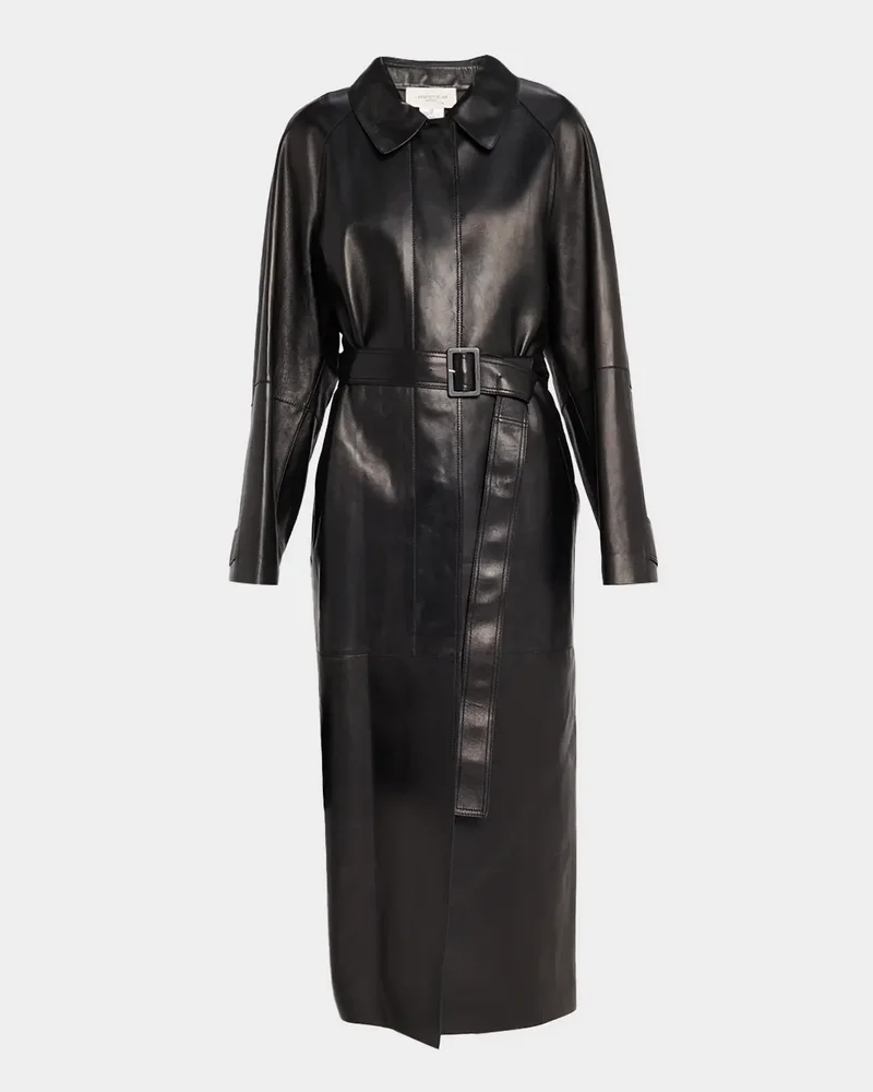 Oversized Belted Leather Trench Coat