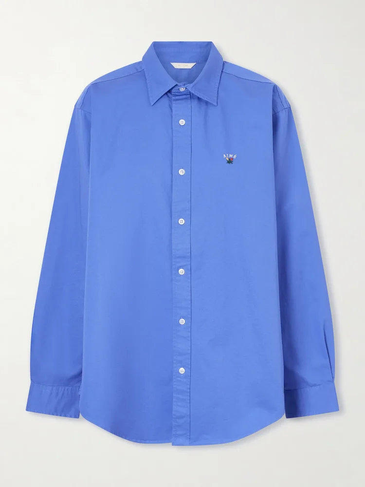Logo-embroidered cotton-poplin oversized shirt