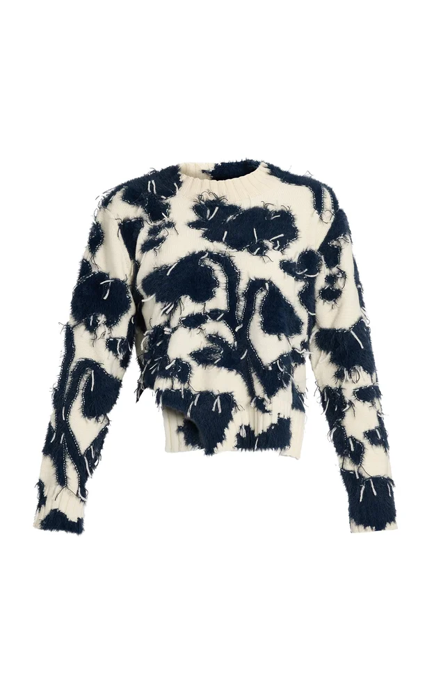 Textured Floral Wool Sweater