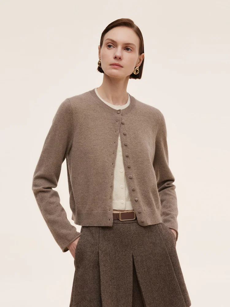 100% Cashmere Faux Two-Piece Women Cardigan