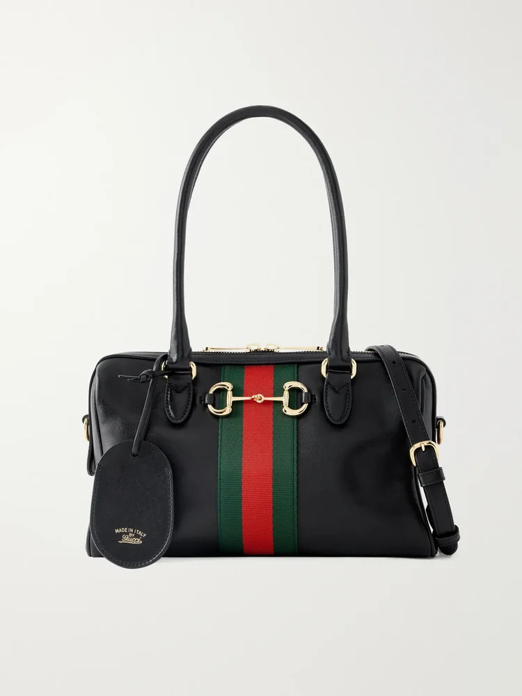 borsetto small webbing trimmed leather shoulder bag