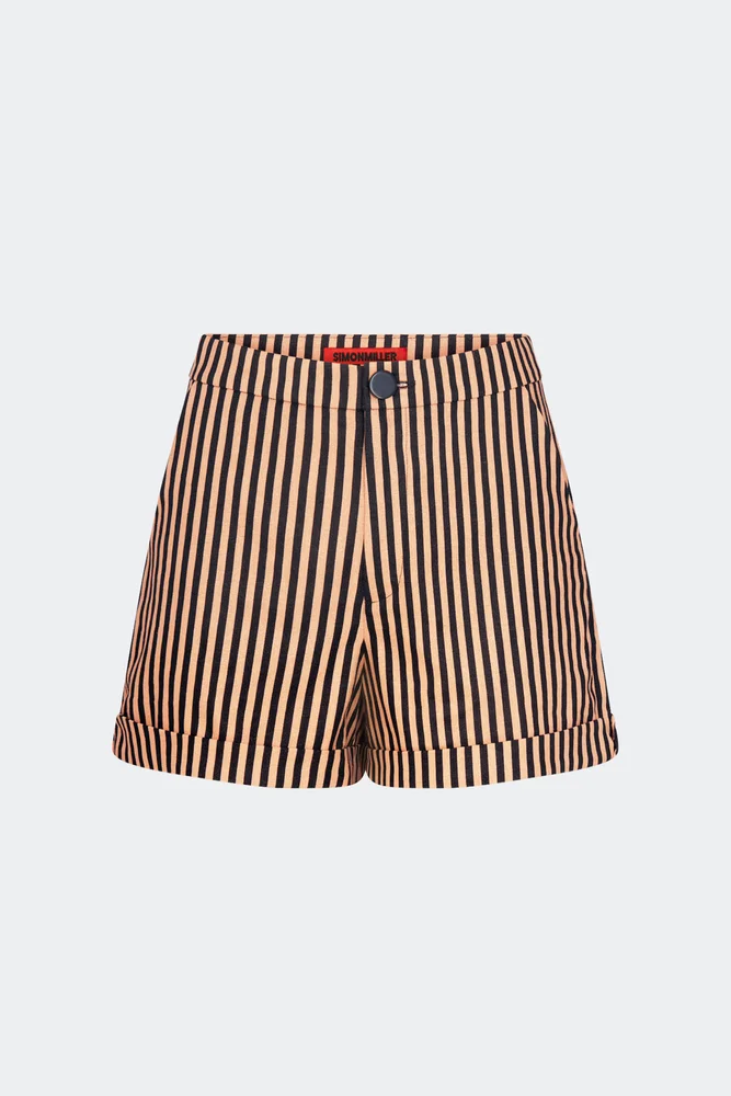Como Linen Shorts In Black/Tan Stripe