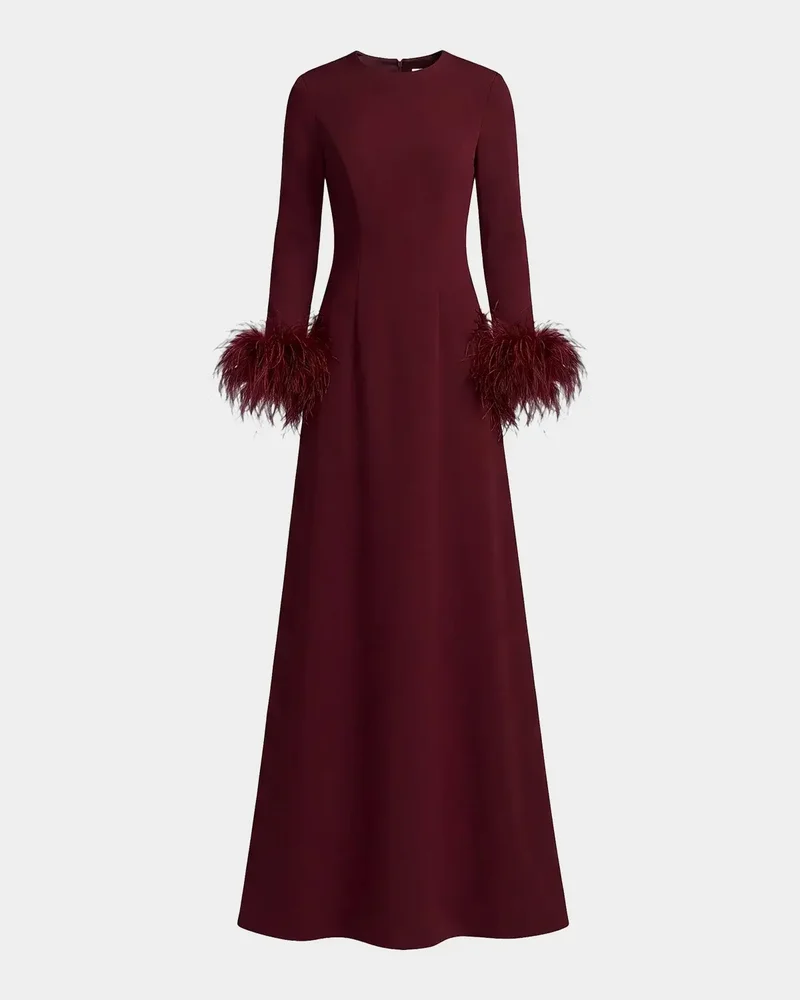 Crêpe Feather-Cuff A-Line Gown