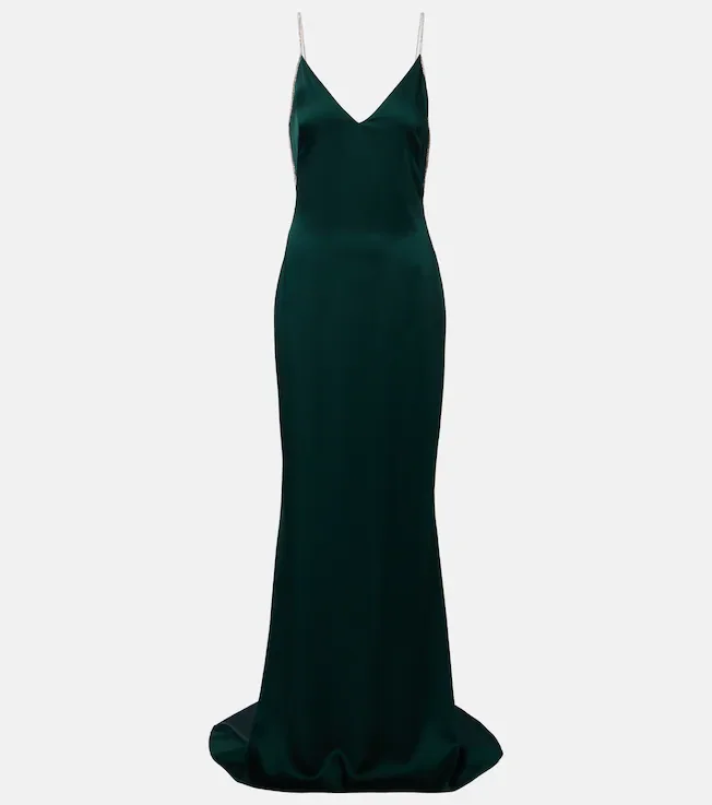 Crystal-embellished satin slip dress