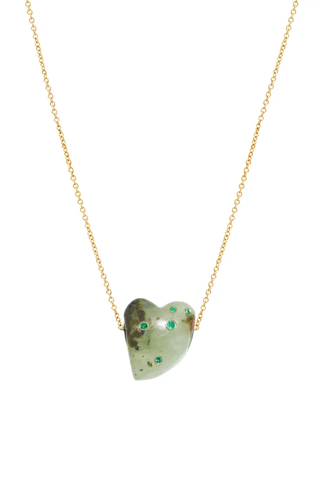 Freedom 14K Gold Prenite, Emerald Charm