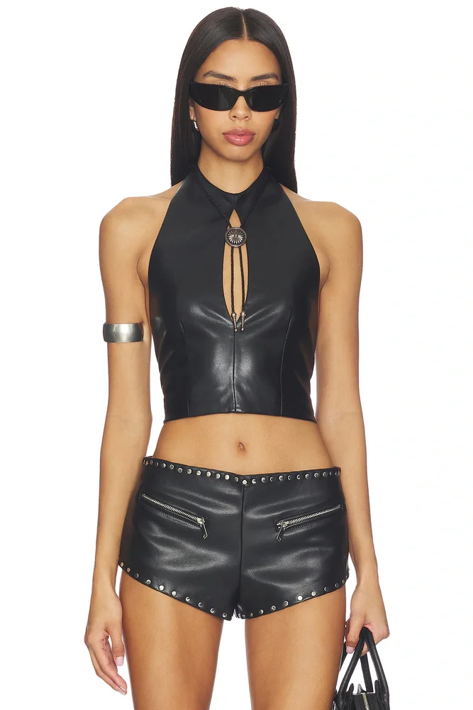Stella Faux Leather Keyhole Halter Top