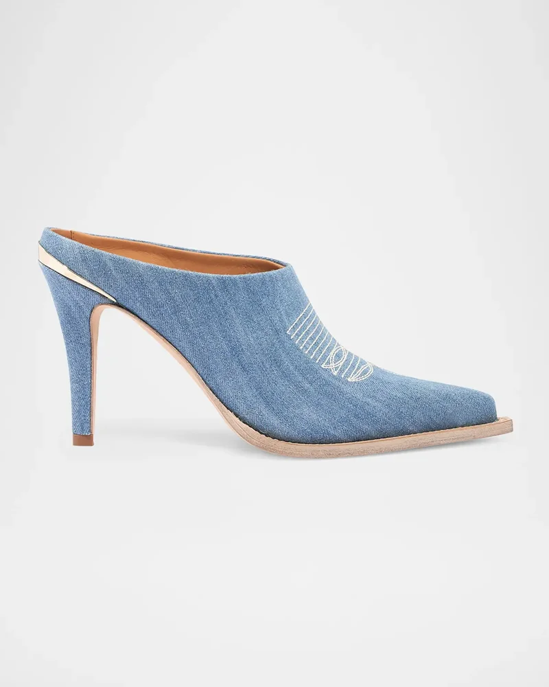 Lainy Denim Western Mule Pumps