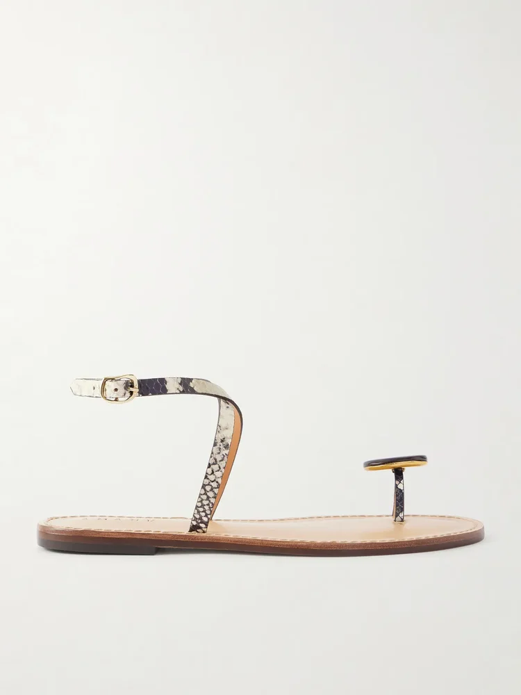 The Kigali embellished snake-effect leather flats