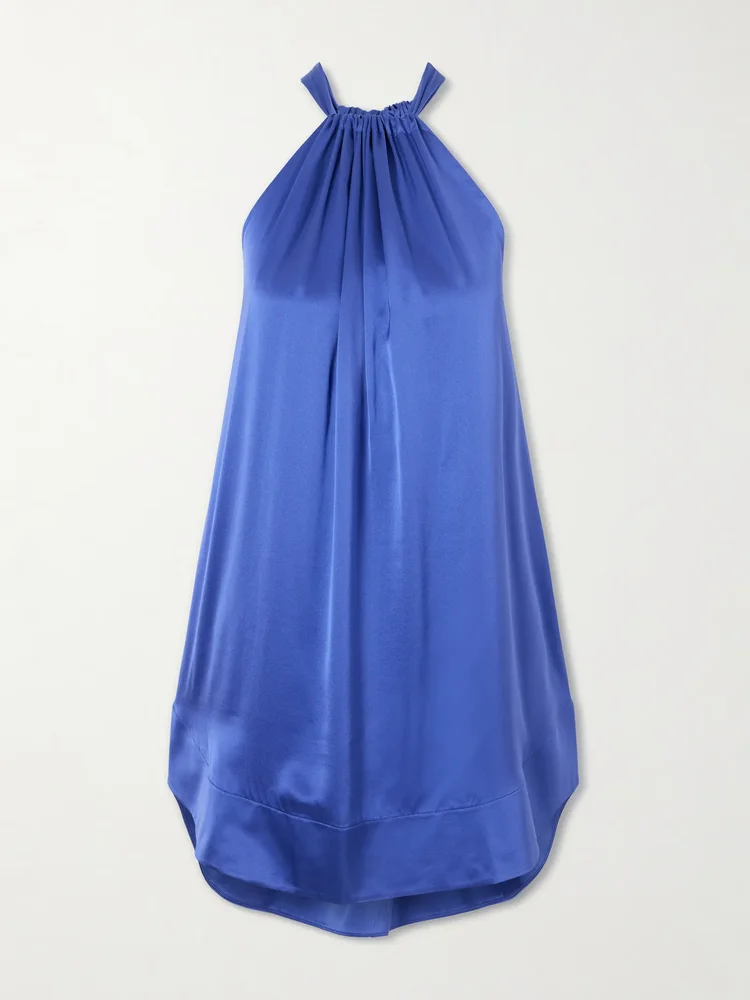 Bexley gathered silk-satin halterneck mini dress