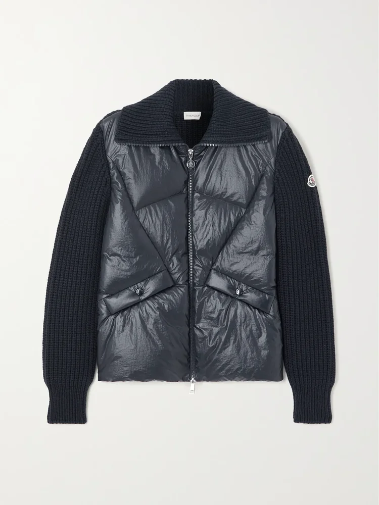Ribbed wool-blend and quilted shell down jacket
