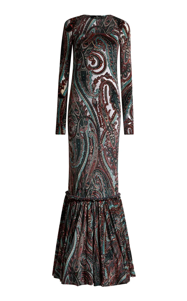 Printed Velvet Maxi Dress