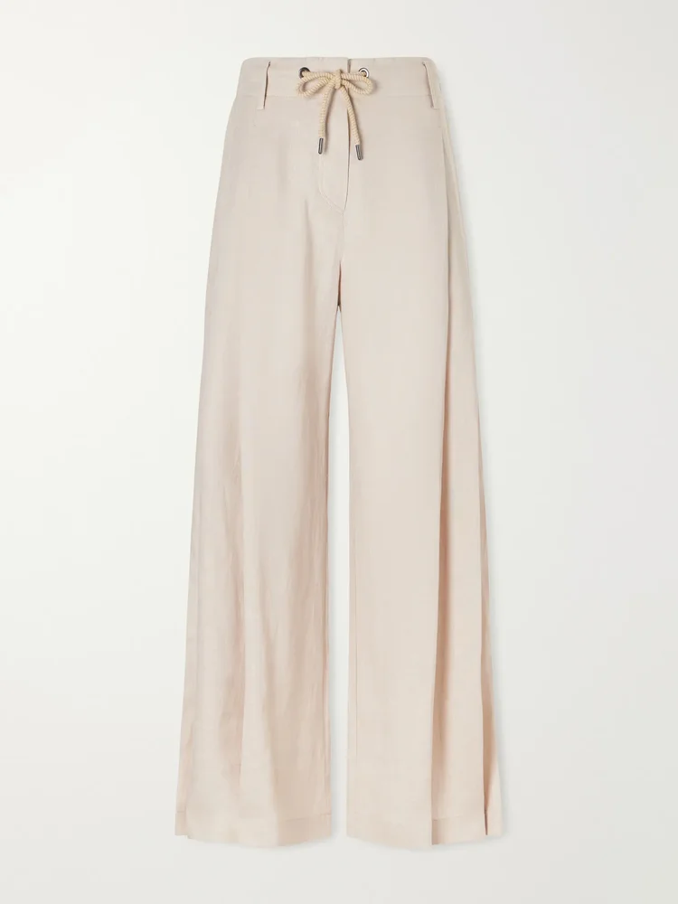 Linen wide-leg drawstring pants