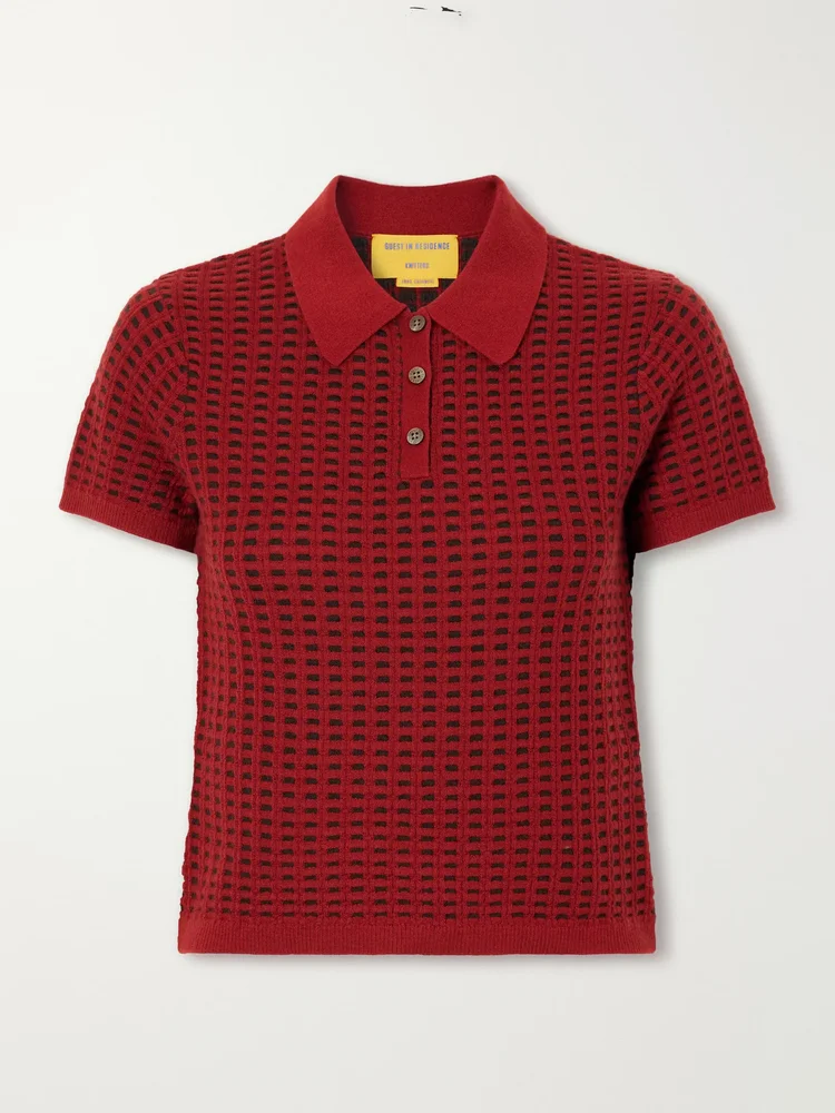 Shrunken Waffle cropped cashmere polo shirt