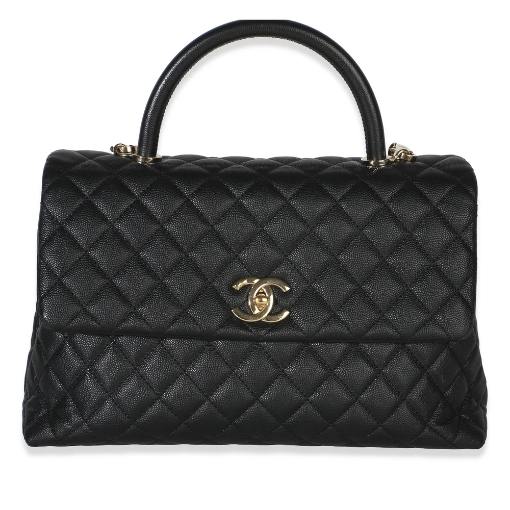 Pre-Owned Black Quilted Caviar Medium Coco Top Handle Bag