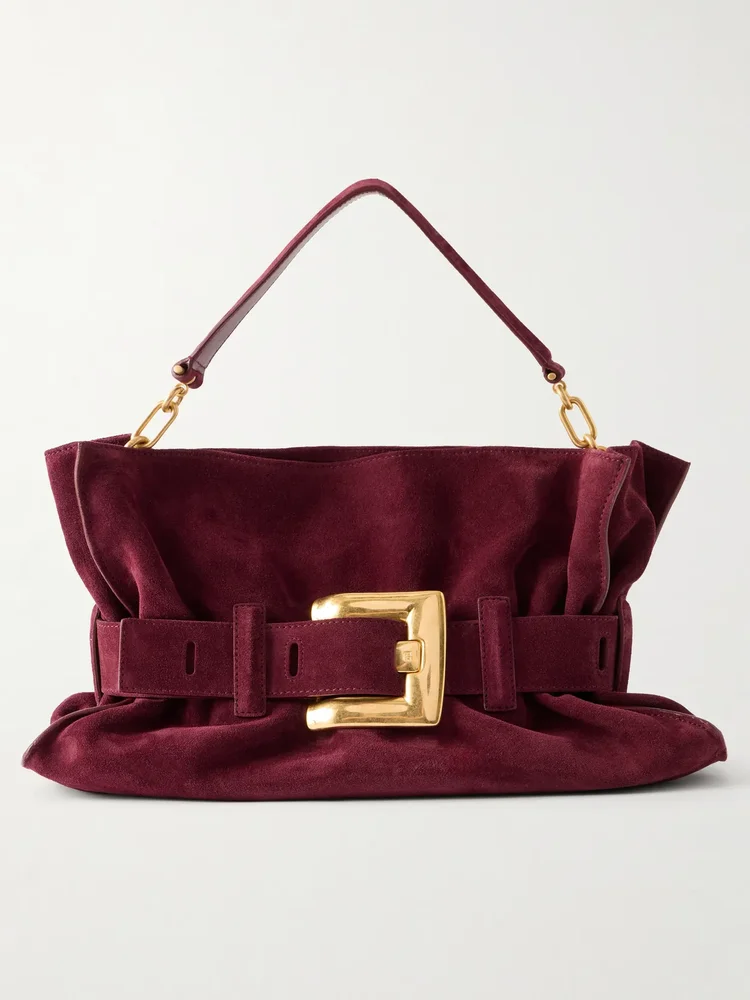 Anthem buckled suede shoulder bag