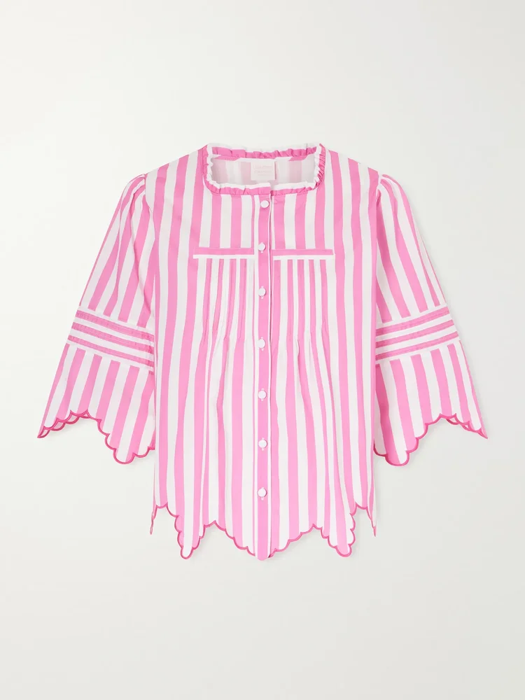 Matilde scalloped shirred striped cotton shirt