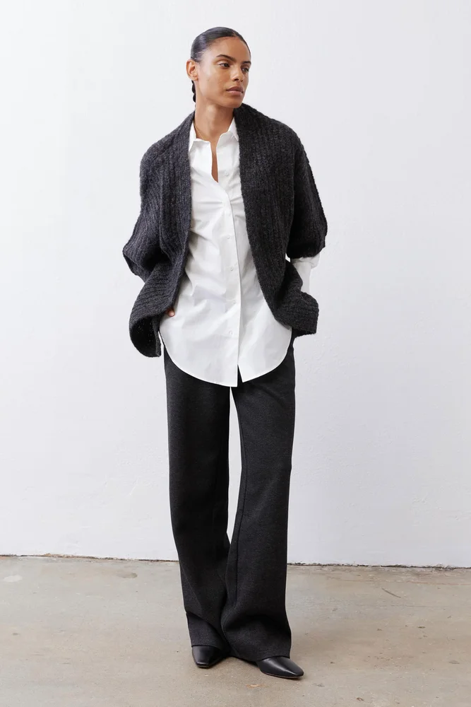 Tailored Straight Leg Pants, Charcoal Herringbone