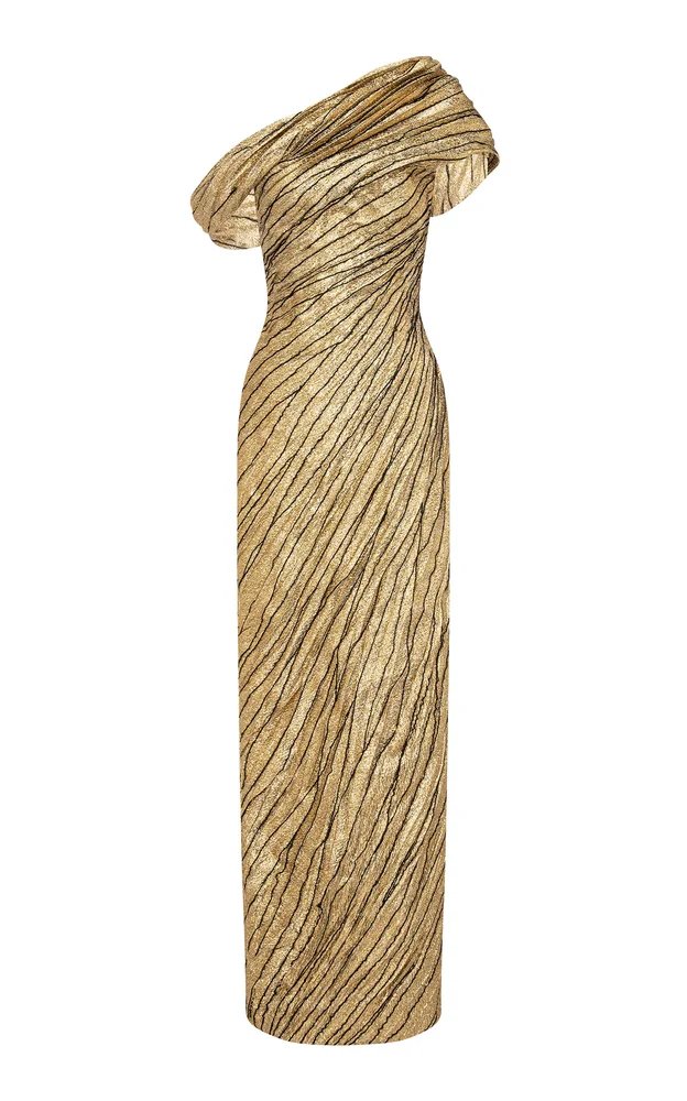 Off-Shoulder Lamé Gown