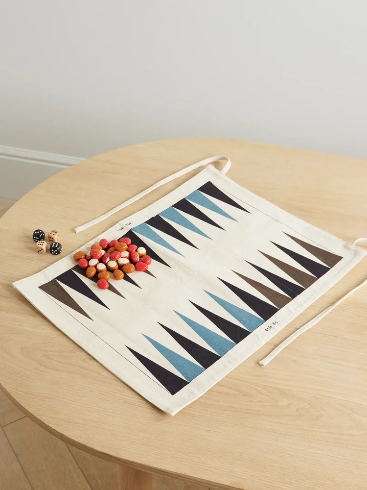 Canvas, wood and metal backgammon set