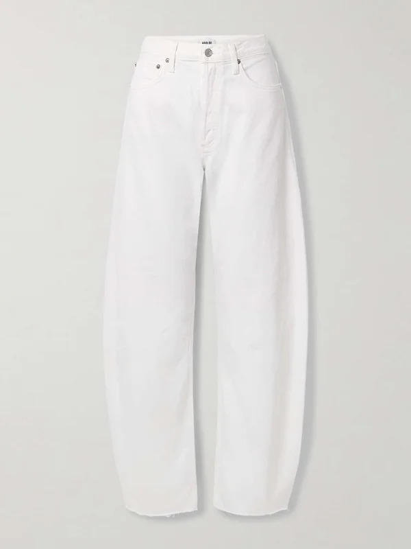 White Luna frayed high-rise barrel-leg jeans | AGOLDE