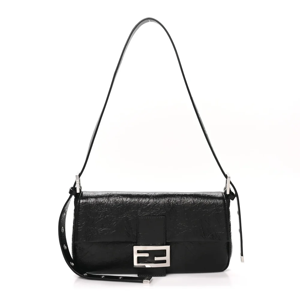 Pre-Owned Crackled Calfskin Baguette 26424 Black
