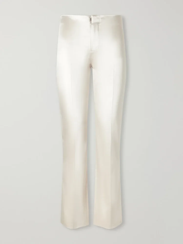 Lilian cropped duchesse cotton-blend satin high-waist straight-leg pants