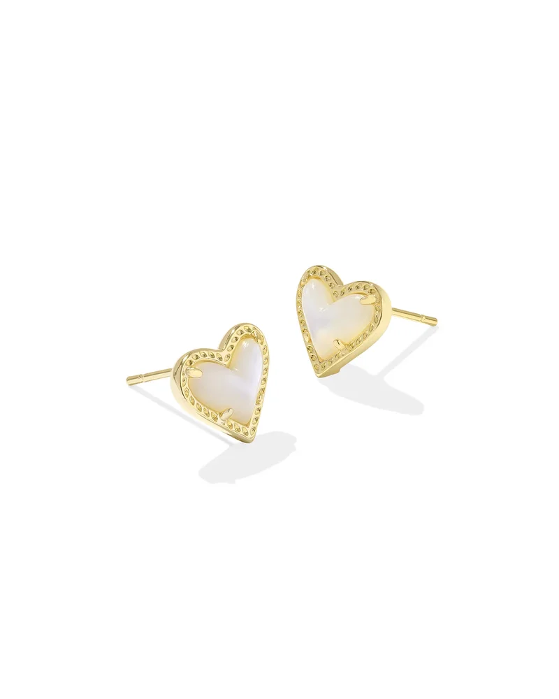 Ari Heart Gold Stud Earrings in Ivory Mother-of-Pearl