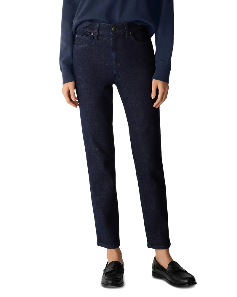 High Rise Slim Ankle Jeans in Deep Indigo