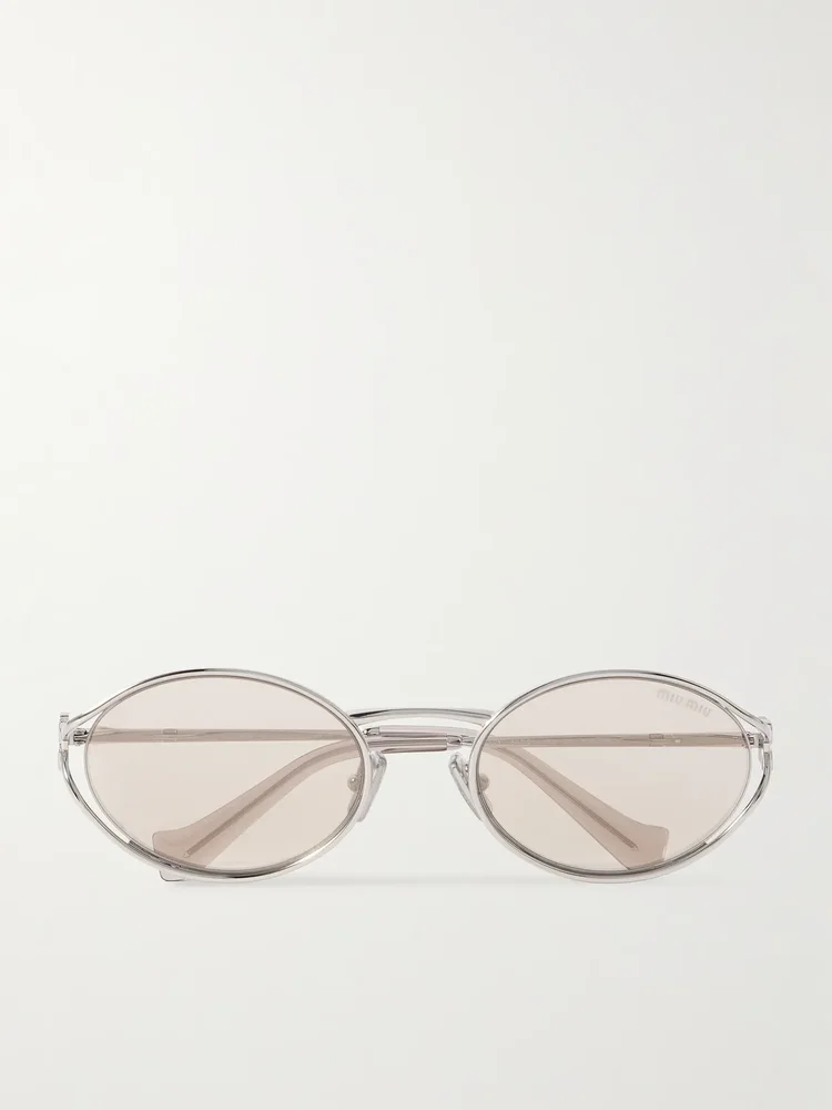 Miu Miu Oval-Frame Silver-Tone Sunglasses