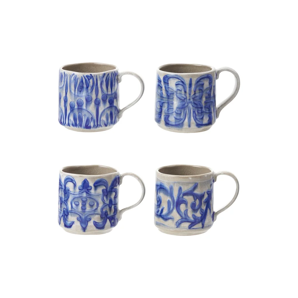 4-Piece 14 Ounce Hand-Painted Stoneware Mug Set