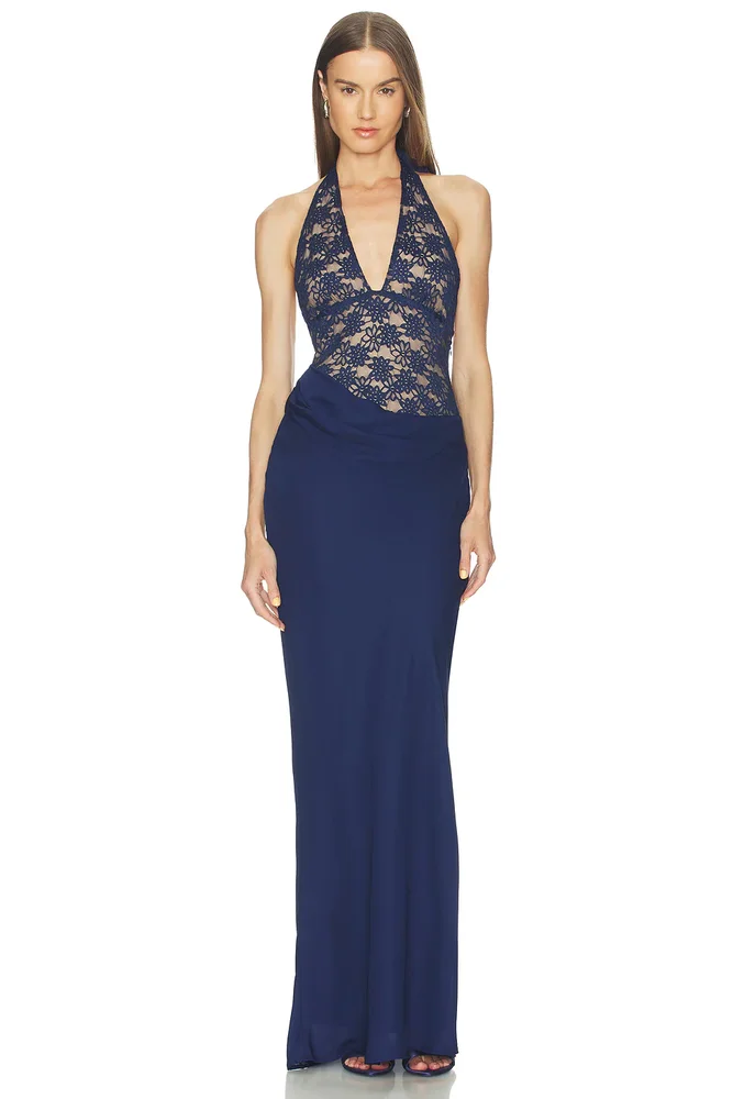 Lina Halter Draped Maxi Dress