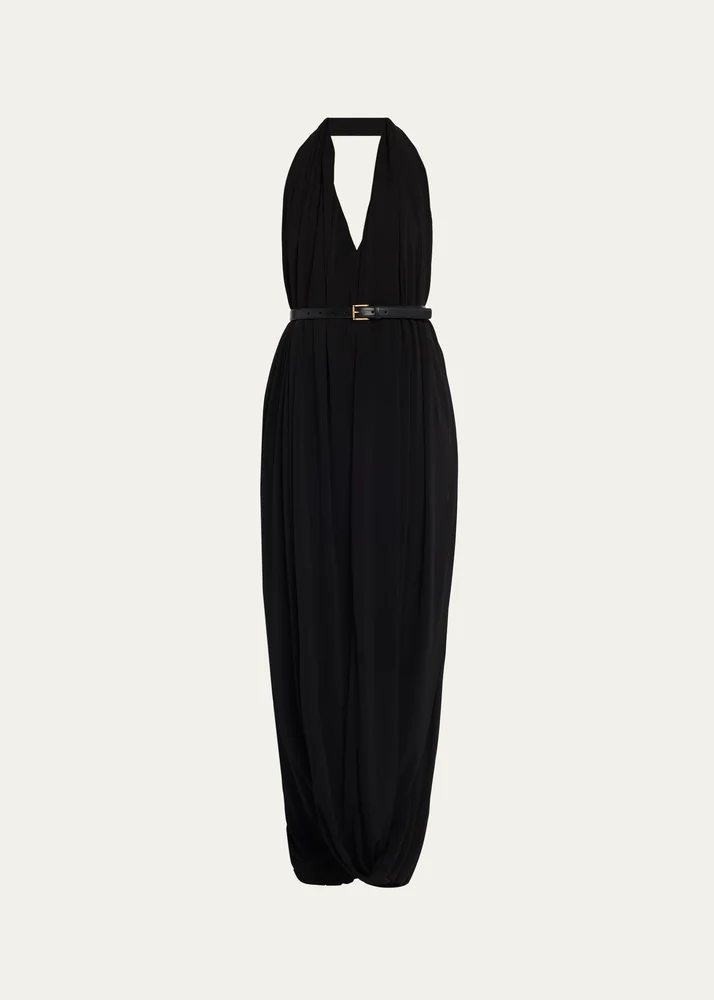 Backless Draped Crepe Maxi Dress