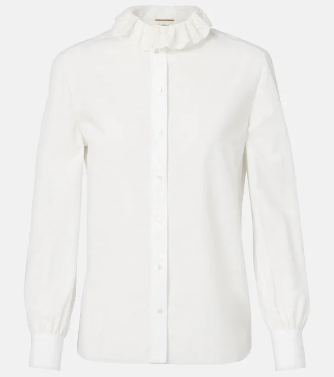 Lace-trimmed cotton poplin blouse