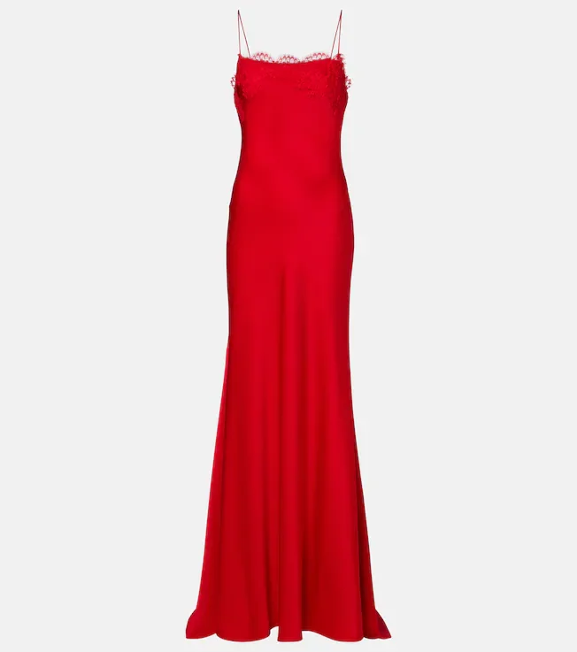 Lace-trimmed crêpe satin gown