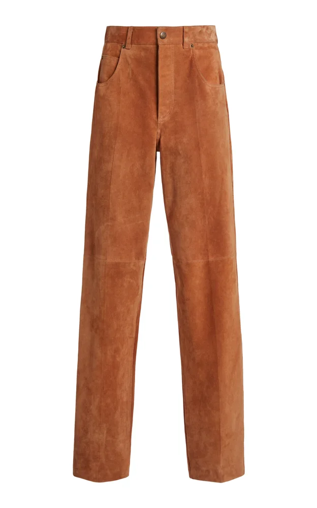 Suede Straight-Leg Pants