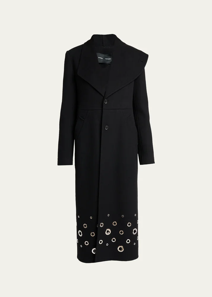 Alix Embellished Compact Melton Wool Long Coat