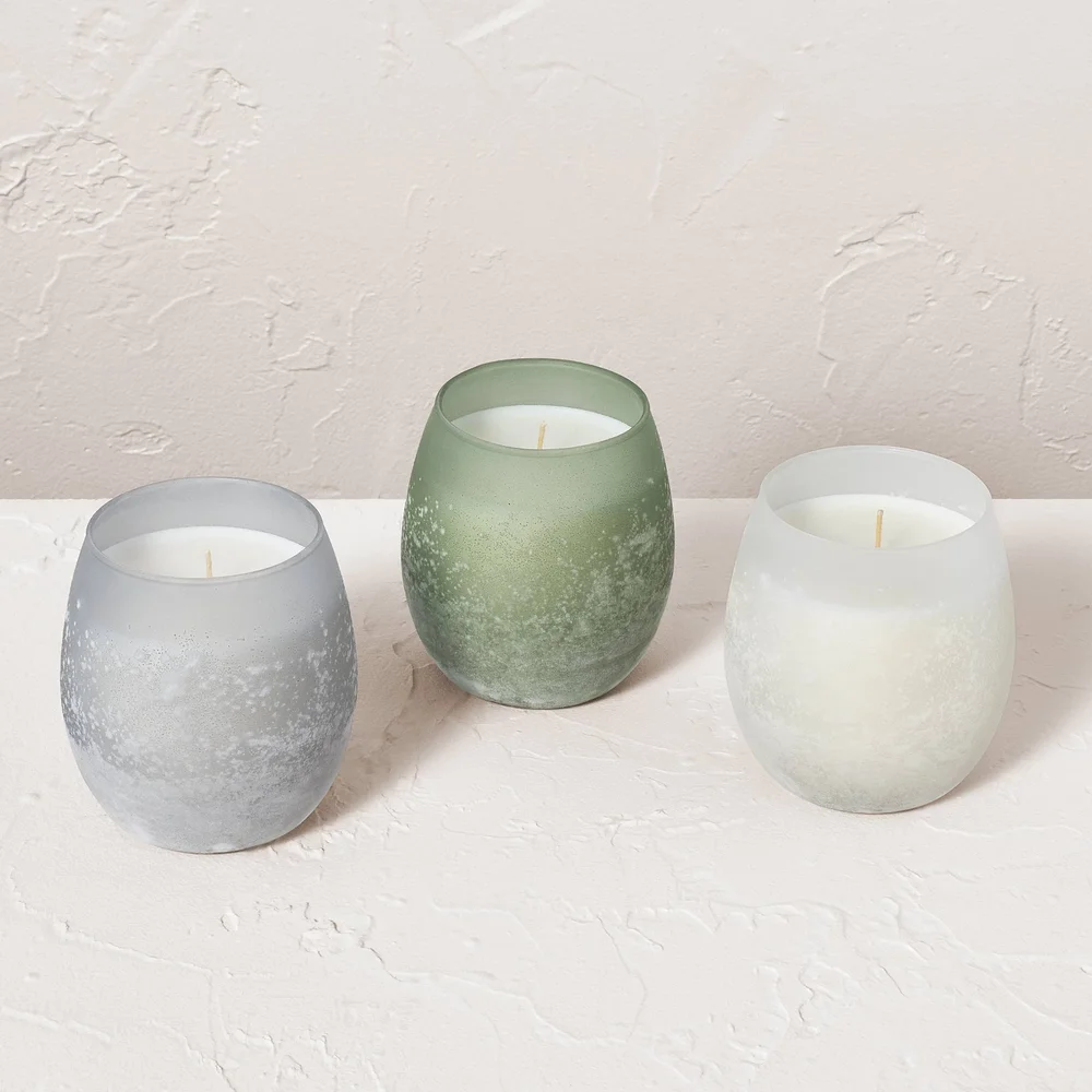 3pk Glass Colored Salted Jar Candle Set