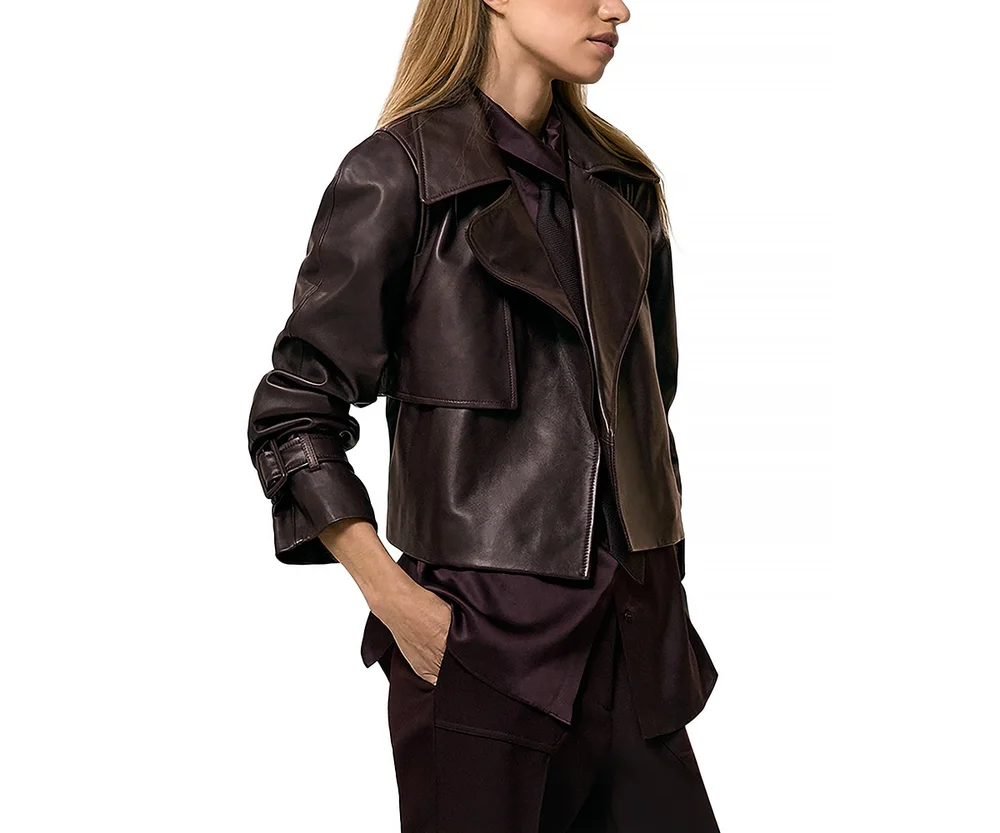 Bodie Belted Cropped Leather Trench Jacket