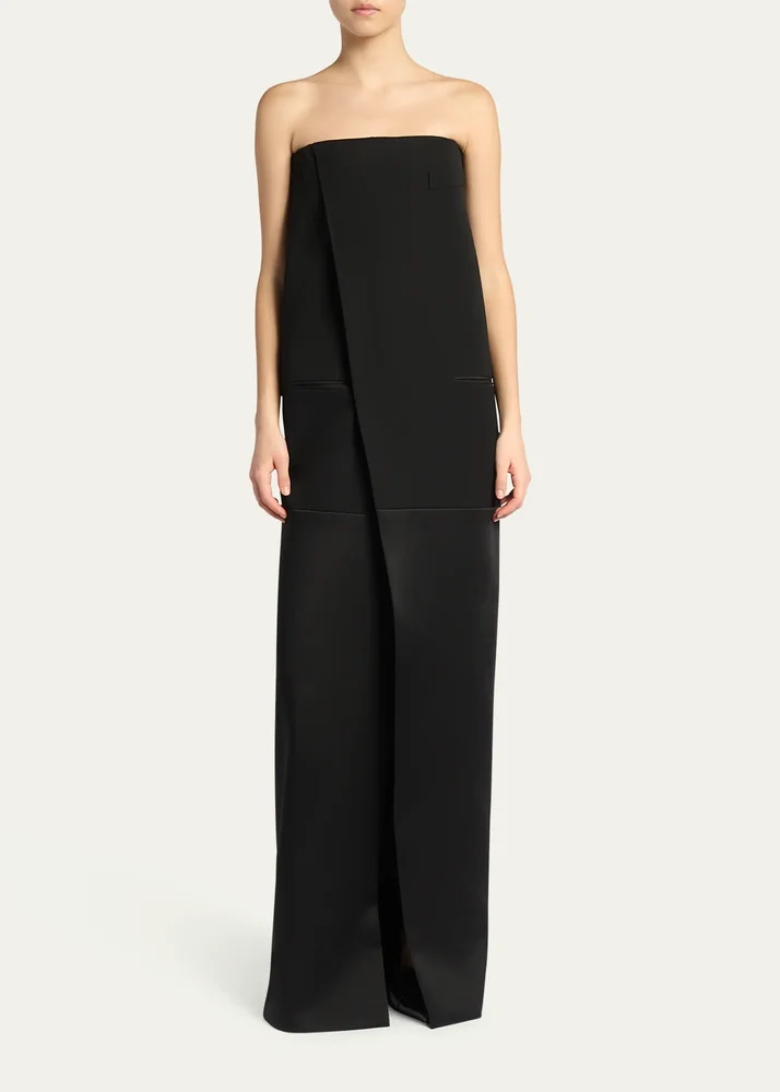 Strapless Column Wrap Evening Gown