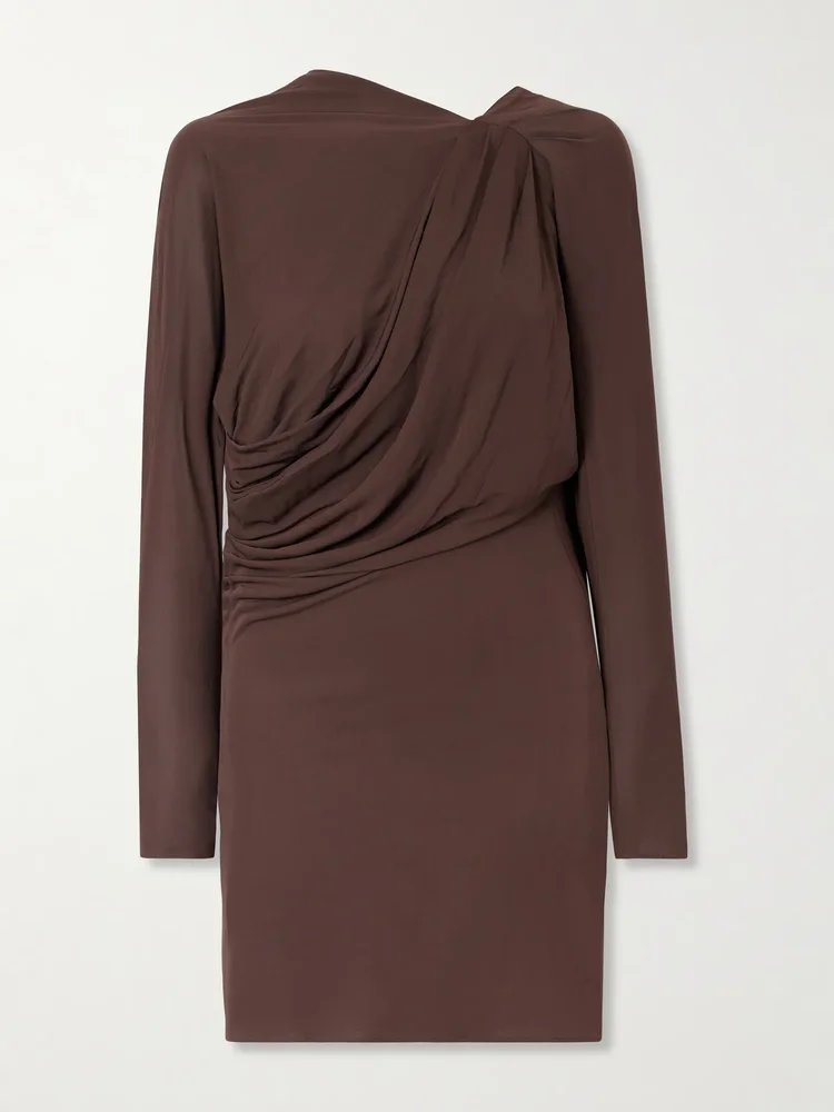 Open-back draped jersey mini dress