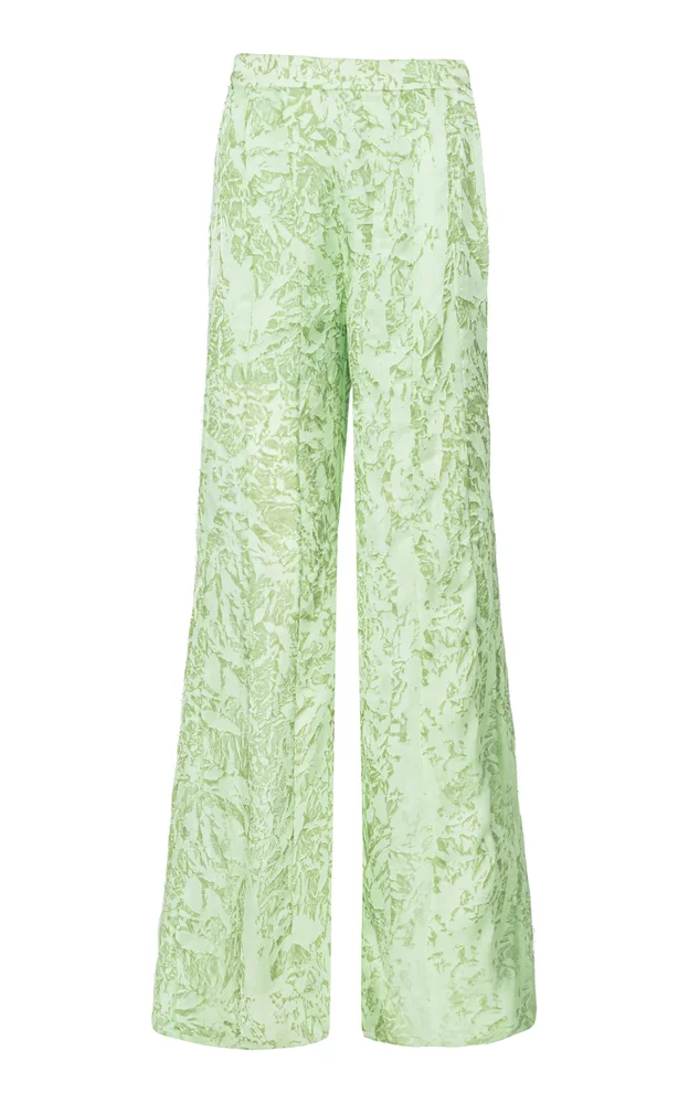 Mistleaf Ruffled Printed Satin Wide-Leg Pants